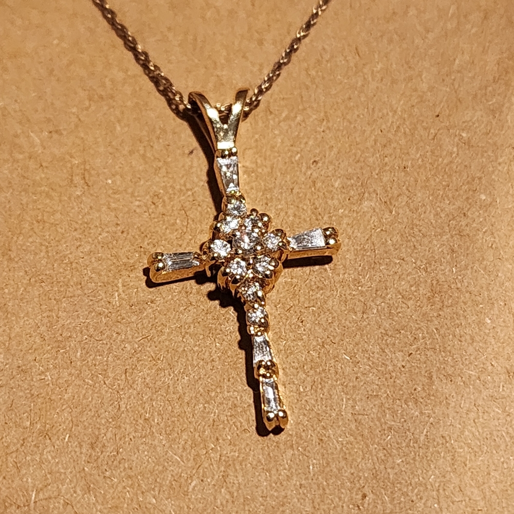 Gold and Silver Crystal Cross Necklace